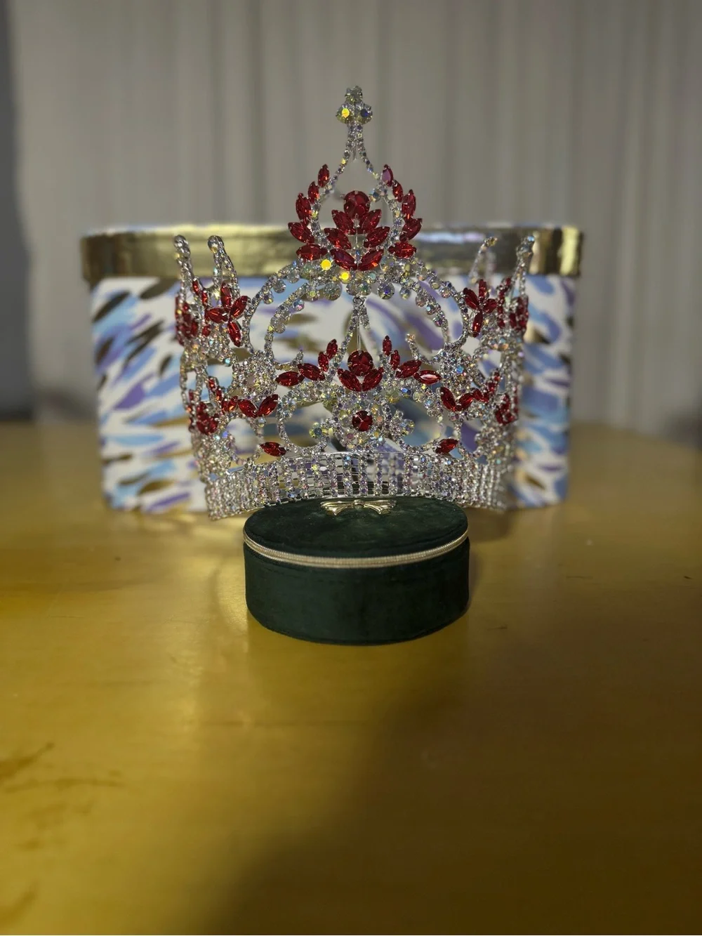 Crystal Pageant Tiara with Red Accents